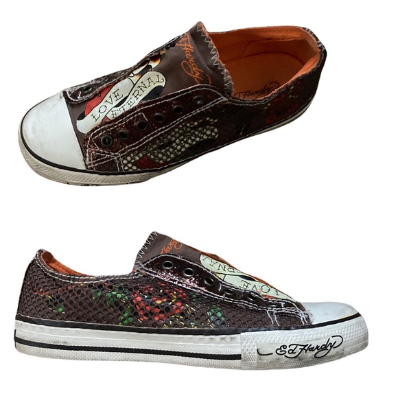 Ed Hardy Shoes Y2k Ed Hardy Love Eternal Rose Laceless Tennis Shoes